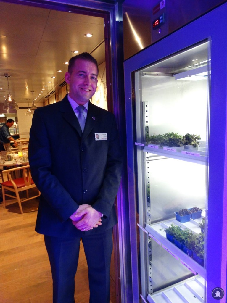 Restaurantmanager Glenn bij een van de Koppert Cress kasten.